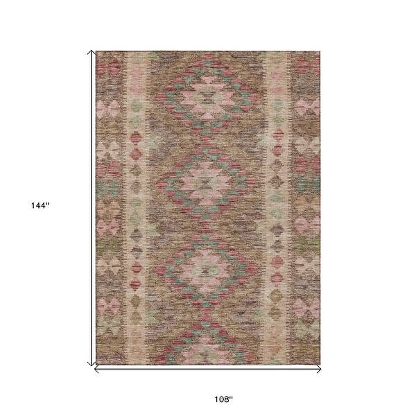 9' X 12' Brown Geometric Washable Indoor Outdoor Area Rug - 9' x 12 ...