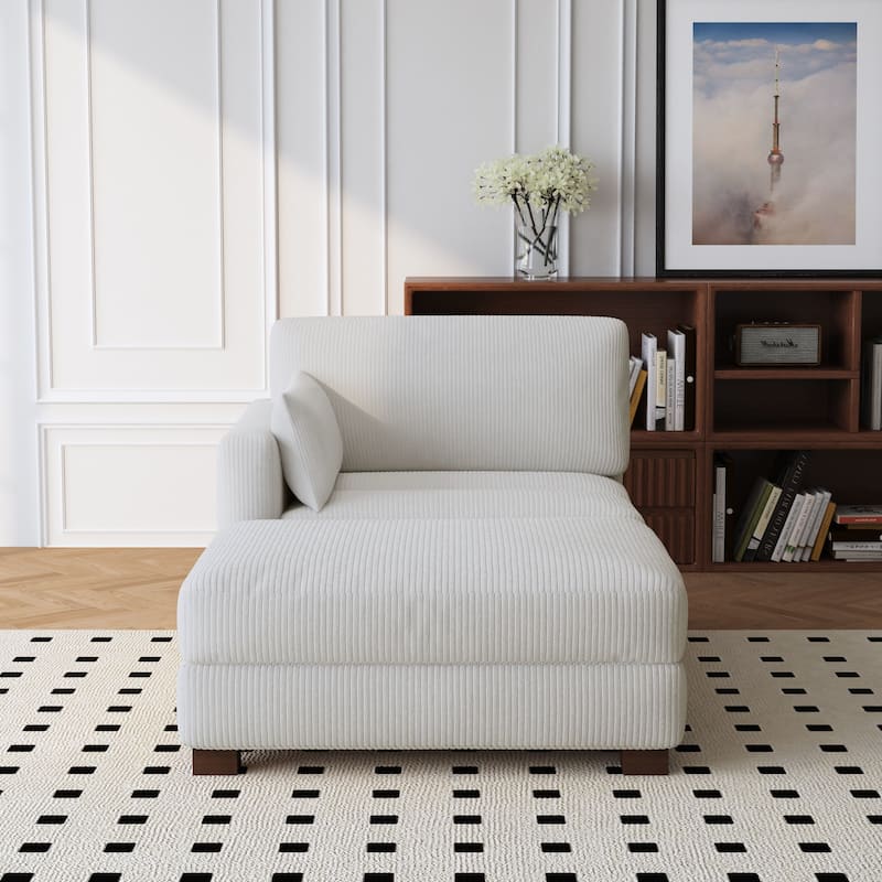 Modern 43'' Corduroy Comfy Sectional Chaise Lounge with Pillow