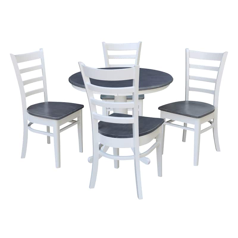 36 in Solid Wood Round Top Pedestal Dining Table with 4 Emily Dining Chairs