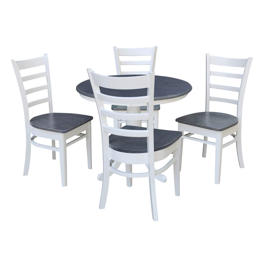 36 in Solid Wood Round Top Pedestal Dining Table with 4 Emily Dining Chairs