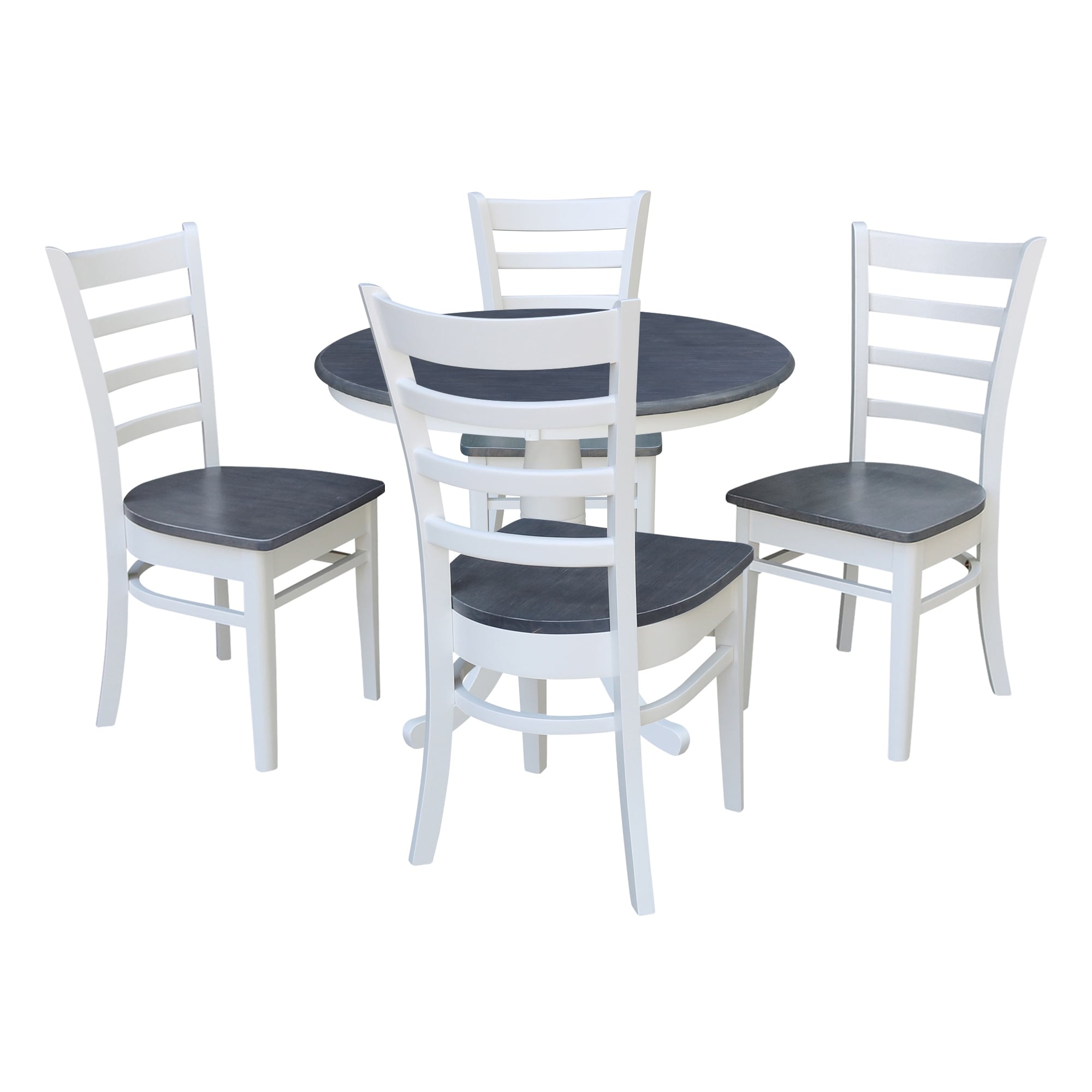 36 in Solid Wood Round Top Pedestal Dining Table with 4 Emily Dining Chairs
