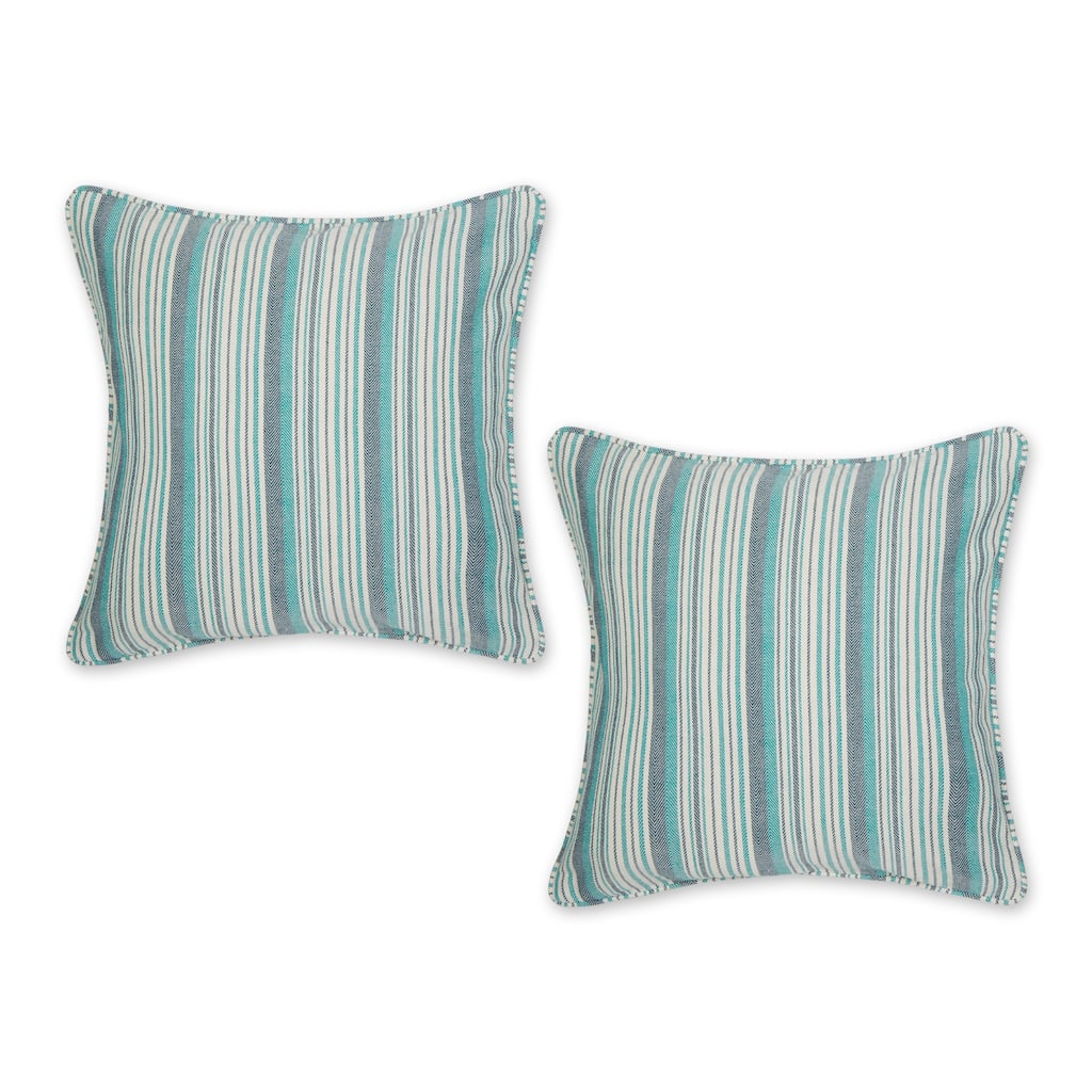 Navy Herringbone Stripe Recycled Cotton Pillow Cover 18x18 (Set of 2)