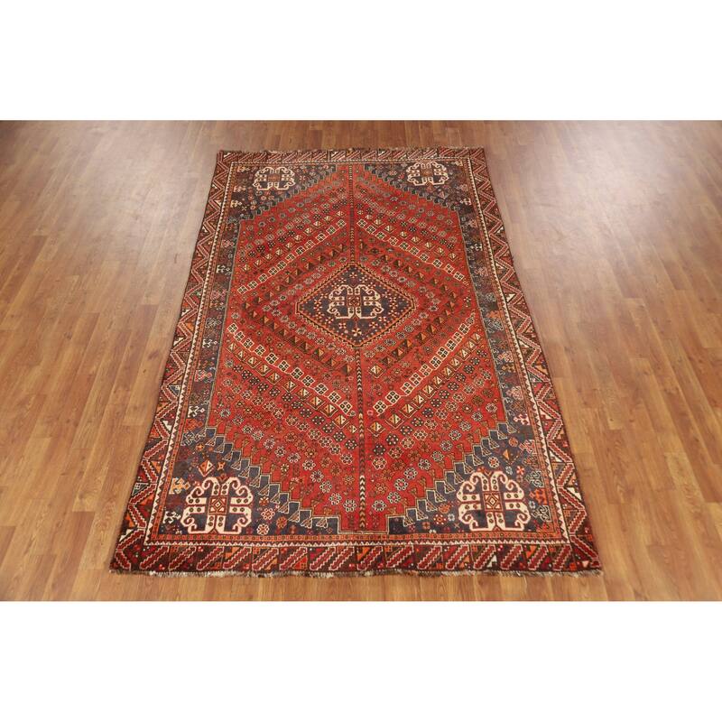 Hand Knotted Oriental 100% Wool Carpet Traditional Medallion Oranges & Rust Qashqai Area Rug - 8' 1'' X 5' 0''