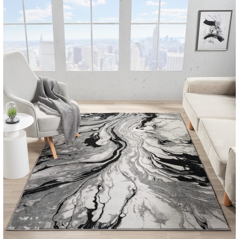 Ksamil Collection Gray and Black Abstract Area Rug