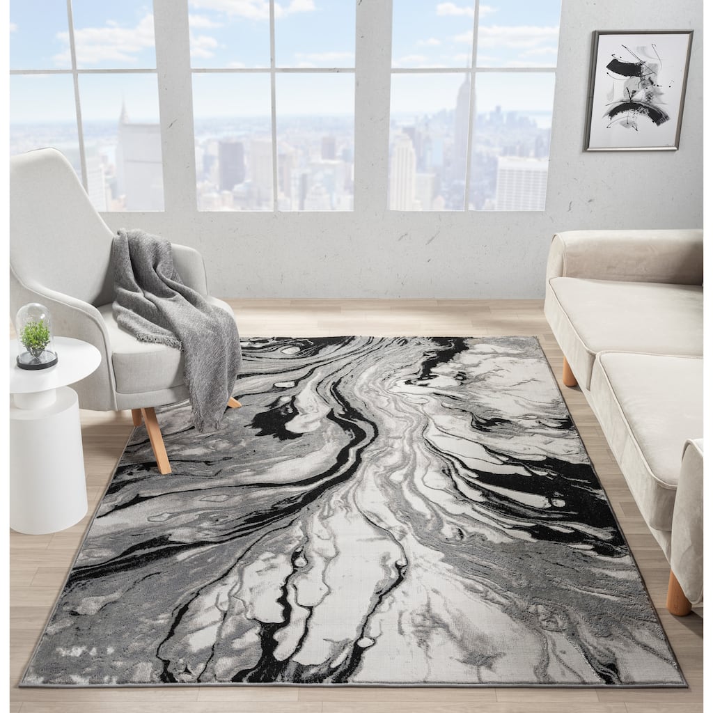 Ksamil Collection Gray and Black Abstract Area Rug