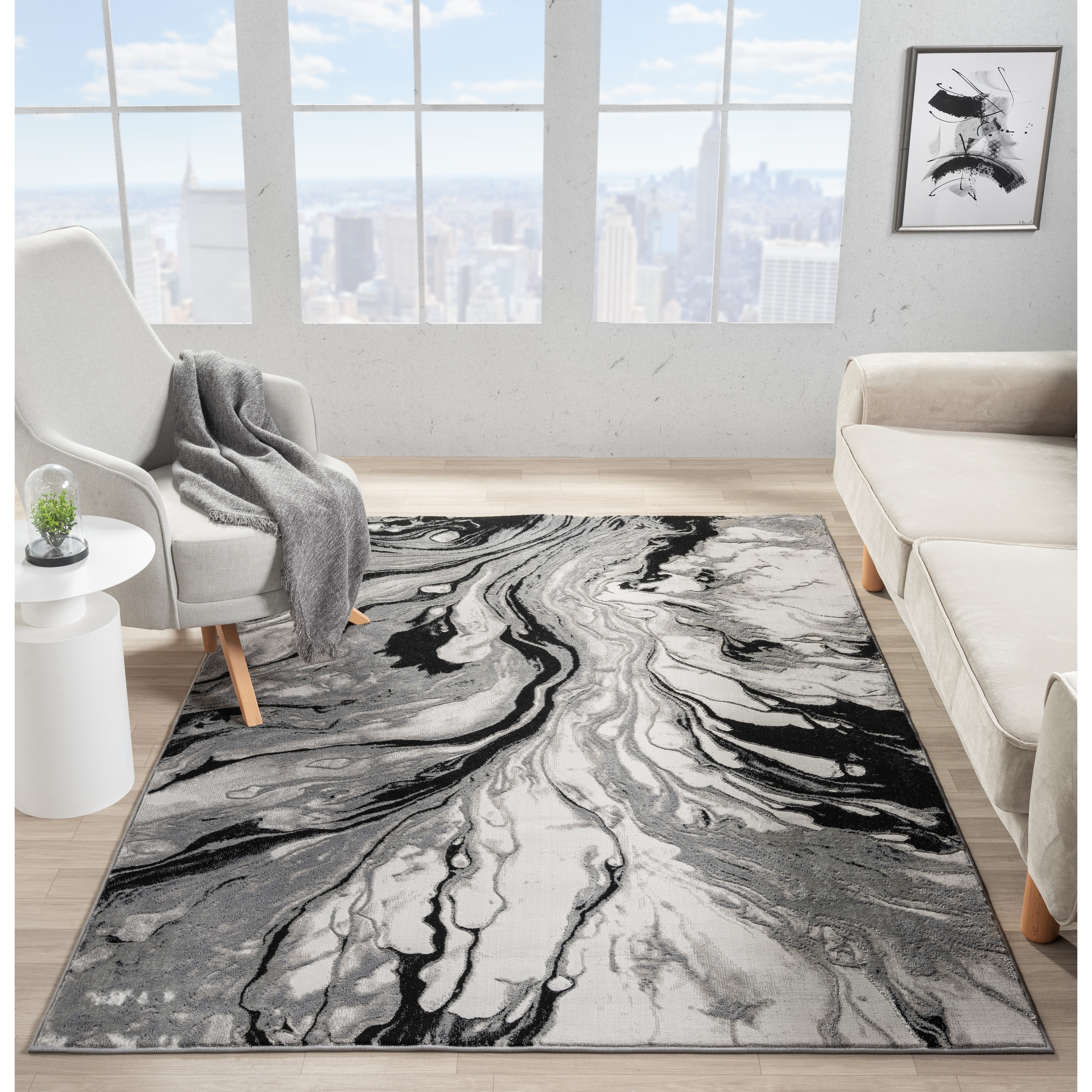 MDA Rugs Ksamil Collection Gray and Black Abstract Area Rug