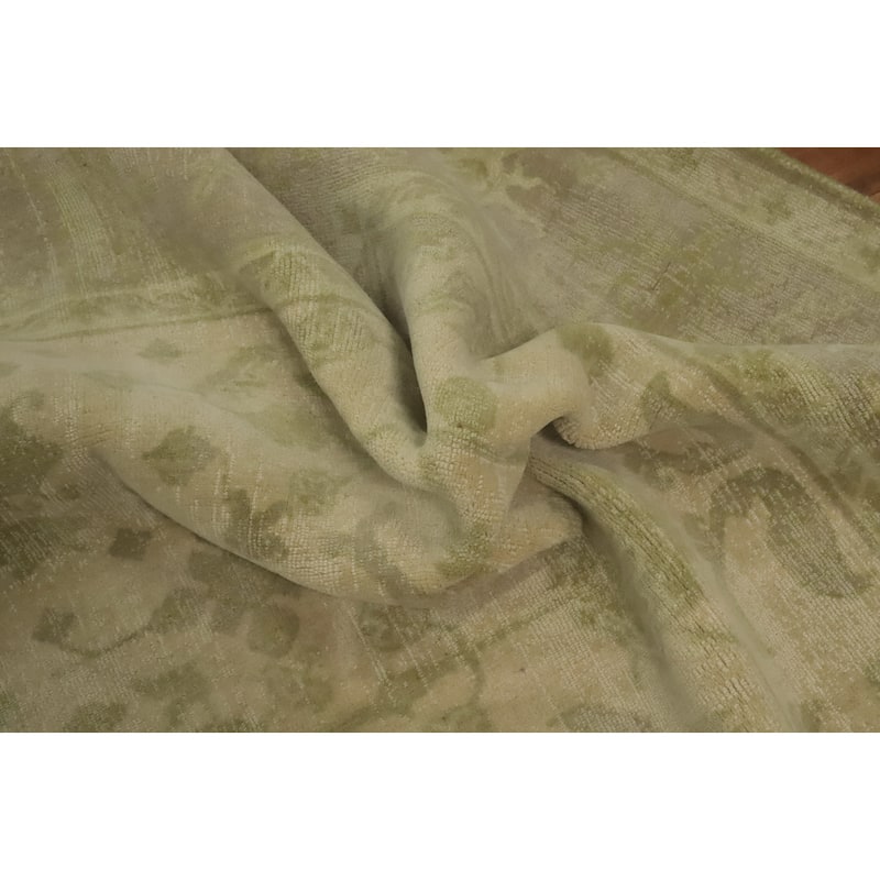 Hand-knotted Transitional Silk Carpet Beige Oushak Rug Floral Oriental Area Rug - 8' 0'' X 5' 0''