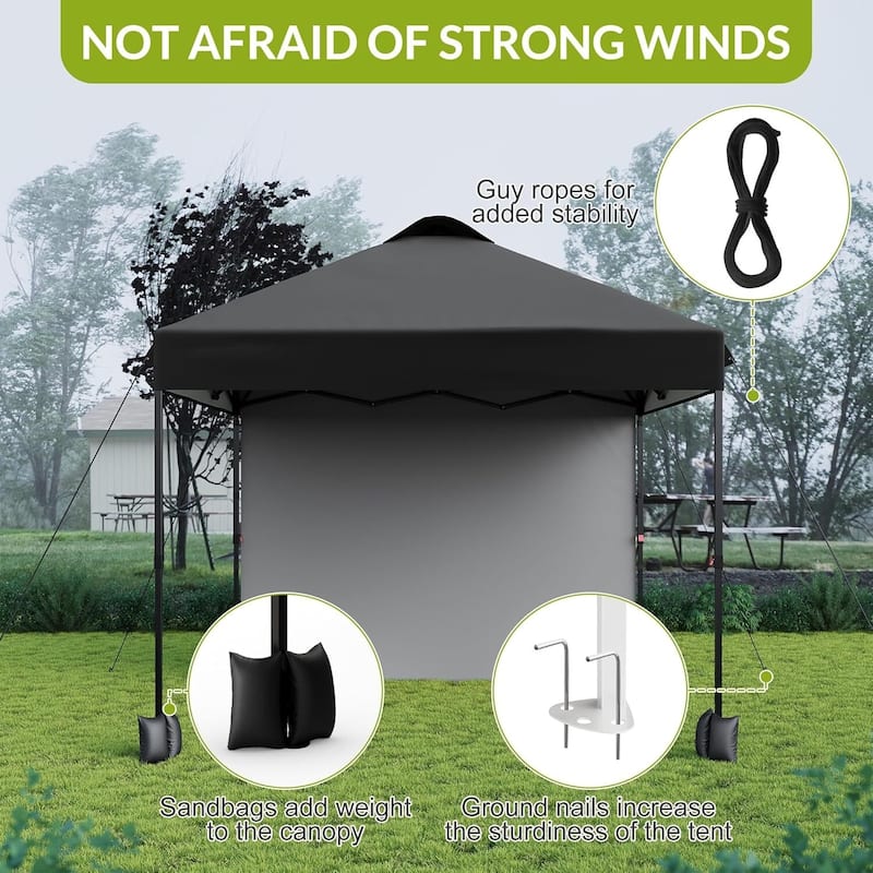 10x10ft Portable Instant Pop Up Canopy Tent with 1 Sidewall for Parties, Camping, Beach - N/A