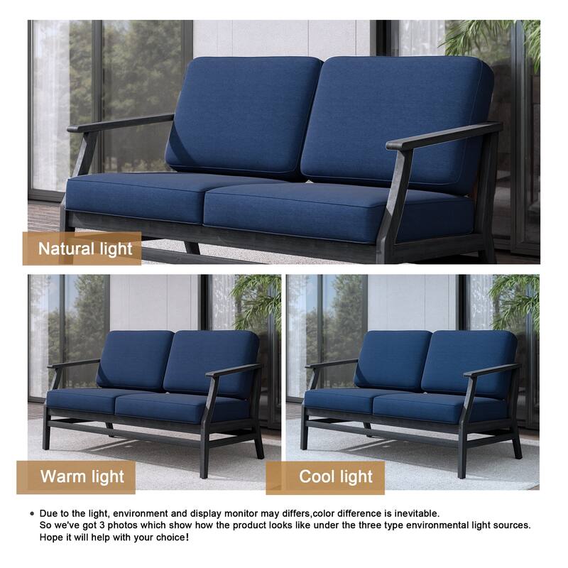 Teak Outdoor Patio Club Chairs Loveseat with Cushions