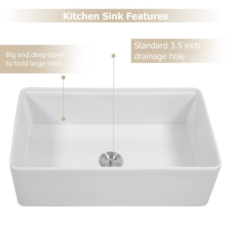 Lordear 33" Ceramic Sink Undermount Workstation Single Bowl Kitchen Sink with Accessories - 33 in.W x 20 in.D x 10 in.H