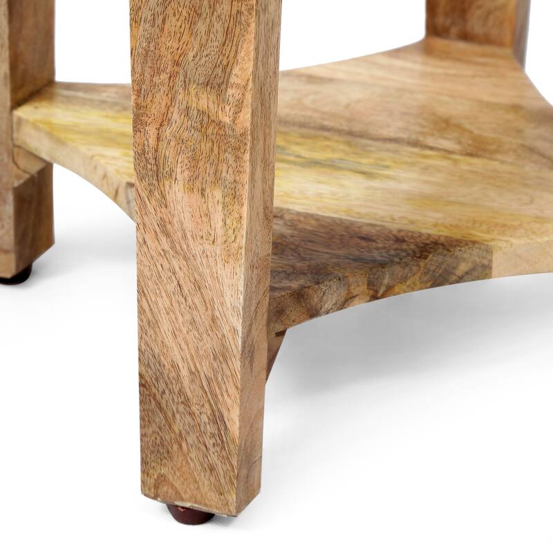 Roomfitters Wooden End Table, Geometric Star Shape, Compact Side Table with Lower Shelf for Storage, Natural