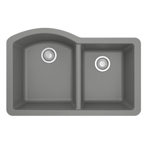 slide 2 of 53, Karran Undermount Quartz Double Bowl Kitchen Sink Grey