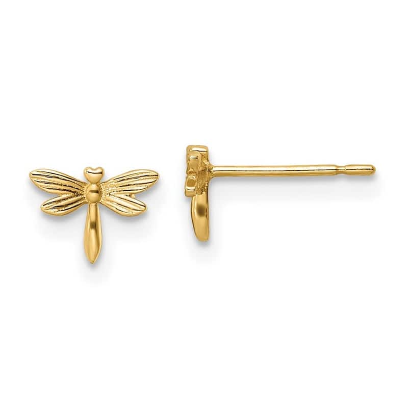 Curata 14k Yellow Gold Textured Dragonfly Post Earrings 5.56x7.4mm