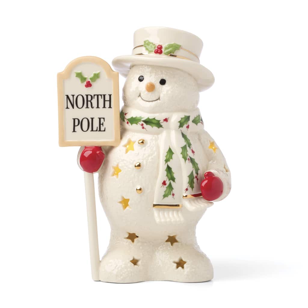 Lenox Happy Holly Days North Pole Snowman Lit Figurine