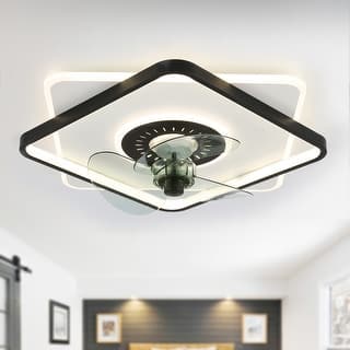 20" Black Square Low Profile Ceiling Fan with Dimmable Light, 6-speed Reversible with Remote Control