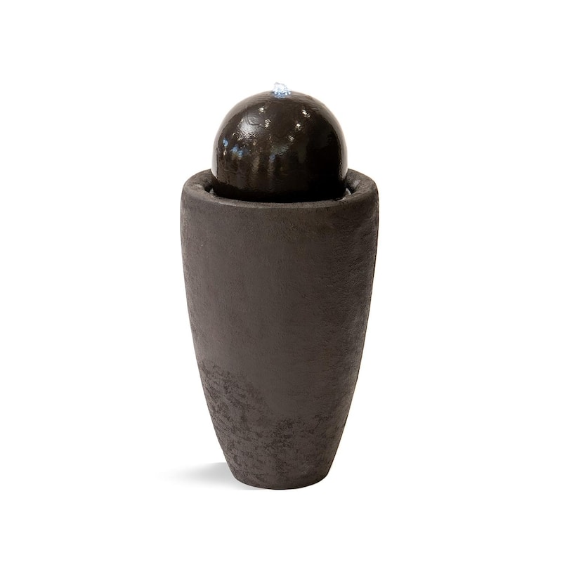 XBrand 25.98"H Modern Round Stone Textured Sphere Water Fountain w/LED Lights, For Indoor/Outdoor, Ball Water Fountain