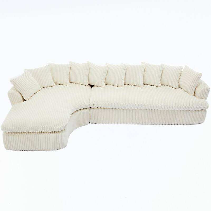 127"Corduroy L-Shaped Sectional Sofa with High-Resilience Foam, 10 Back Cushions, and No Assembly Required