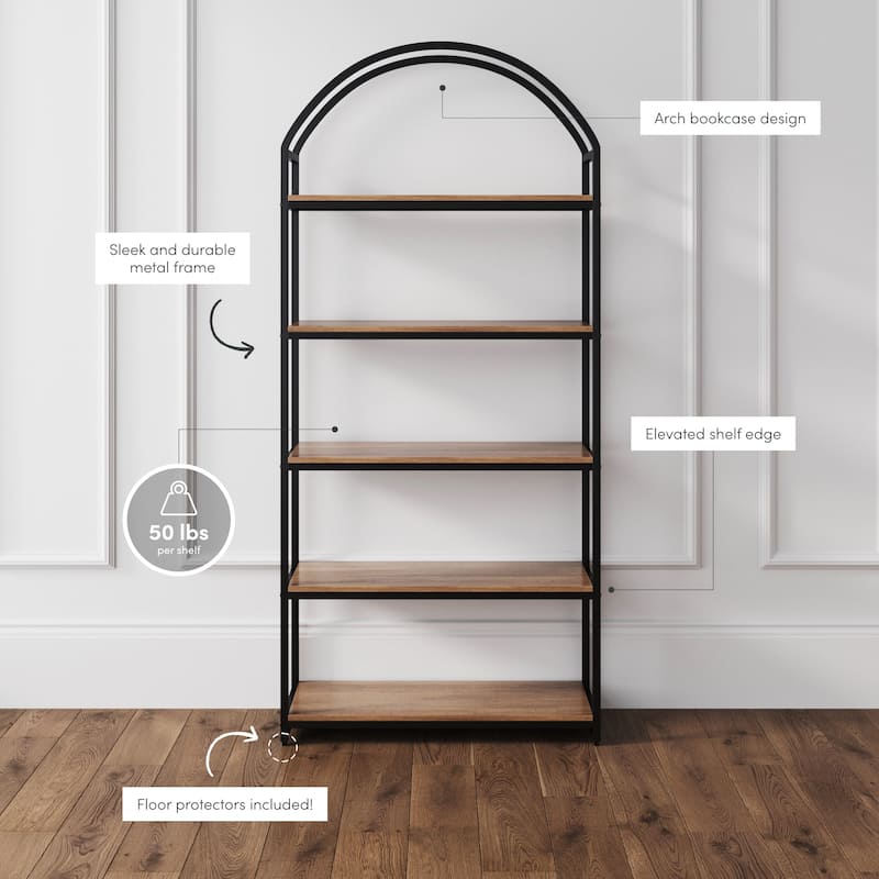Nathan James Haven 5-Shelf Etagere Bookshelf with Arch Top