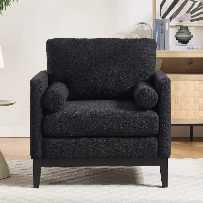35.4"W Modern Reading Chair,Upholstered Accent Chair with Pillows and Wood Legs