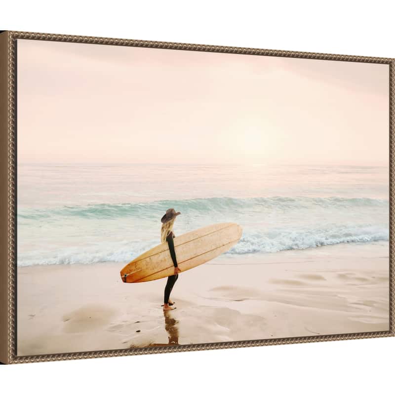 Surfer Cowgirl by Kathrin Pienaar Framed Canvas Wall Art Print - Sylvie Beaded Gold
