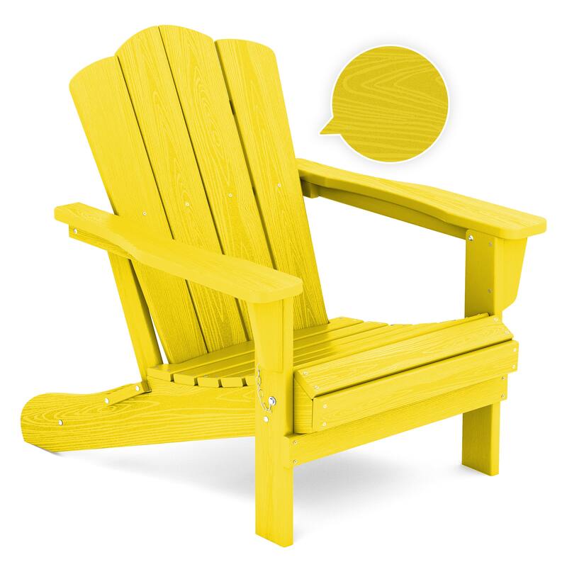 Plastic Folding Outdoor Patio Adirondack Chair With Slat Seat - Yellow