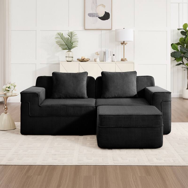 2 Seat L Shape Sectional Sofa, Cloud Sofa Couch with Deep Seat, Loveseat Sofa with Throw Pillows and Movable Ottoman