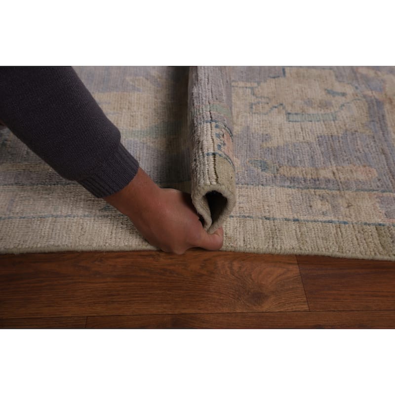 Vegetable Dye Oushak Turkish Area Rug Hand-Knotted Green Wool Carpet - 7'9"x 9'6"