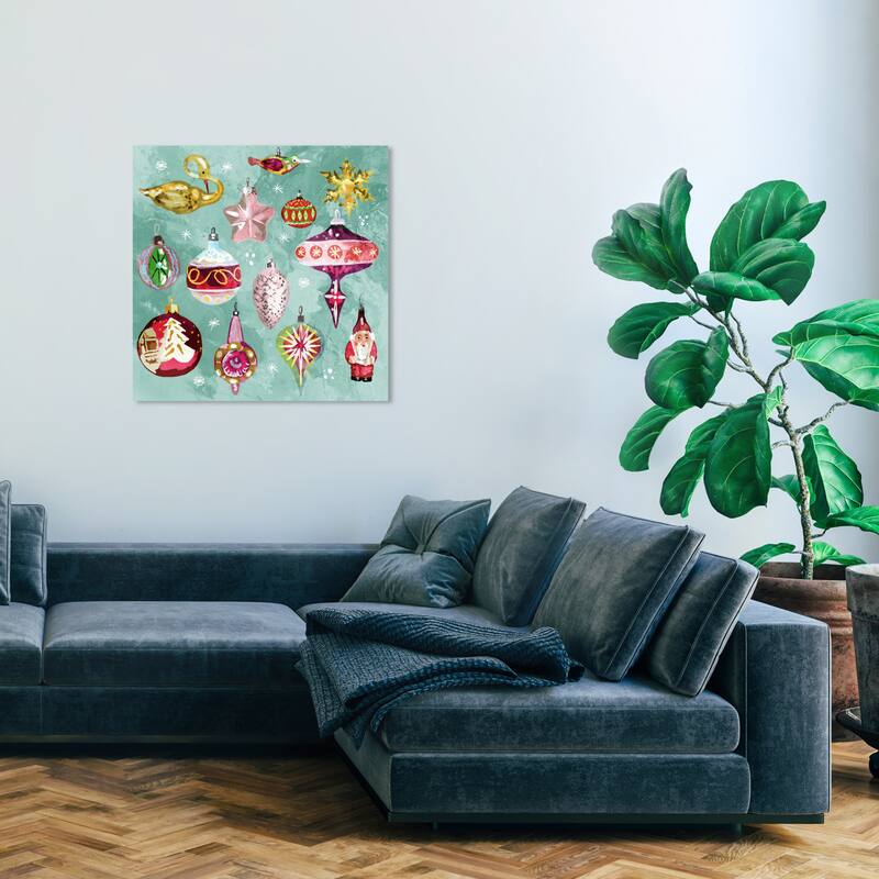 Wynwood Studio Canvas Holiday and Seasonal Ornaments Xmas Green Farmhouse Wall Art Canvas Print - 30 x 30
