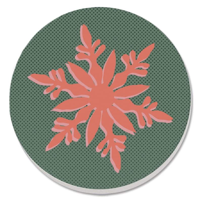 Snowflake 4 Pack Absorbent Stone Coaster with Protective Cork Backing Made in The USA 4" Diameter, Easily Wipes Clean - Multi