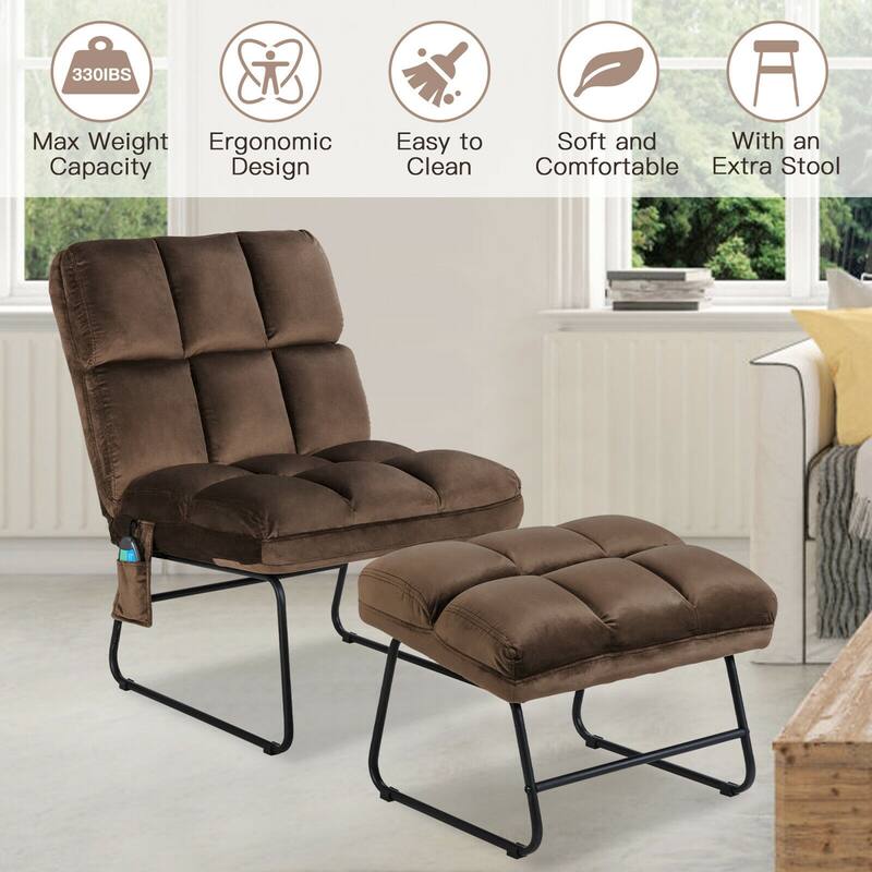 Gymax Massage Chair Velvet Accent Sofa Chair w/ Ottoman & Remote - See Details