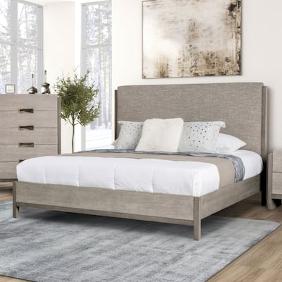 Furniture of America Cruz Contemporary Gray Solid Wood Panel Bed Frame with Upholstered Headboard