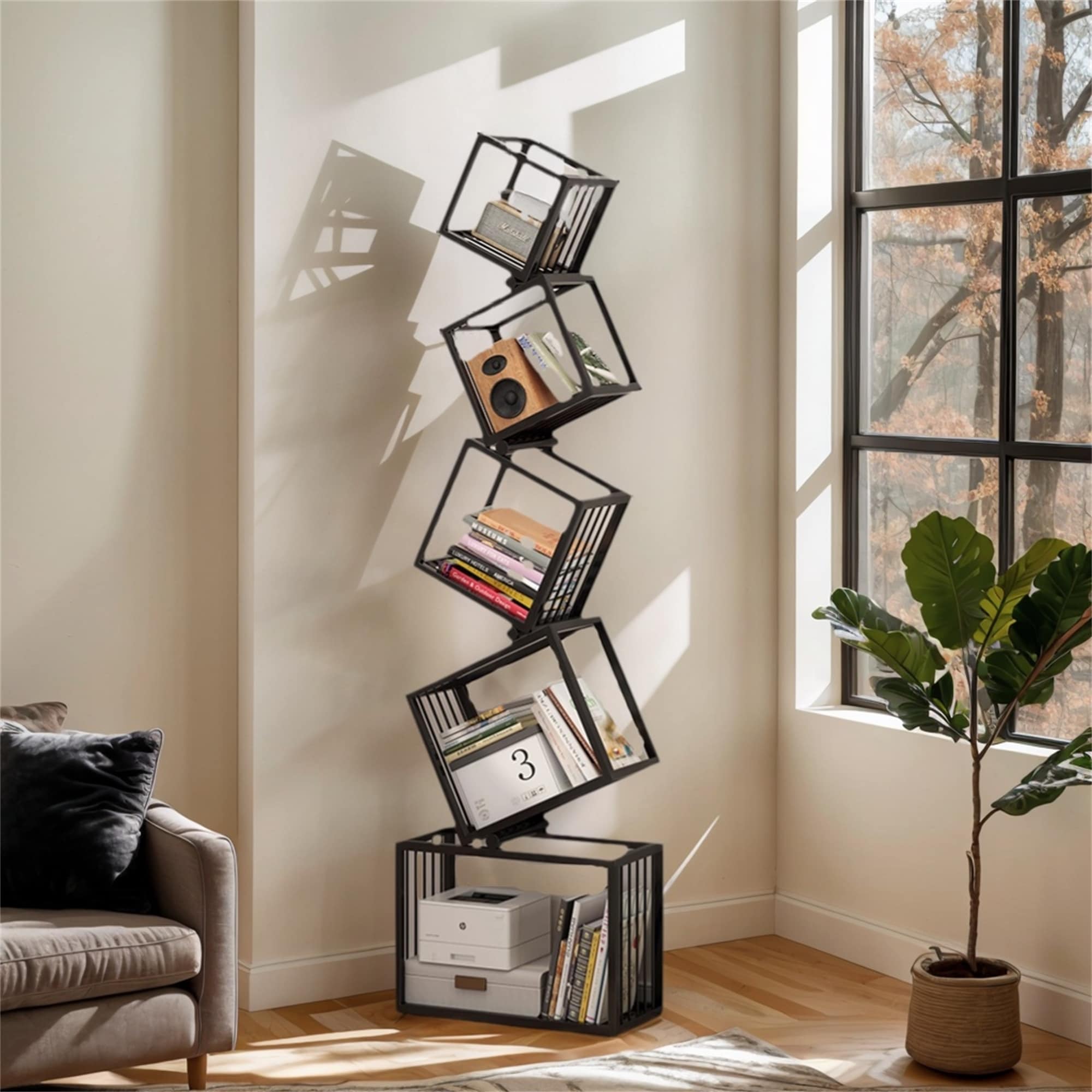 5 Tier Metal Creative Corner Shelf Special-shaped Display Shelf Wall Bookshelf