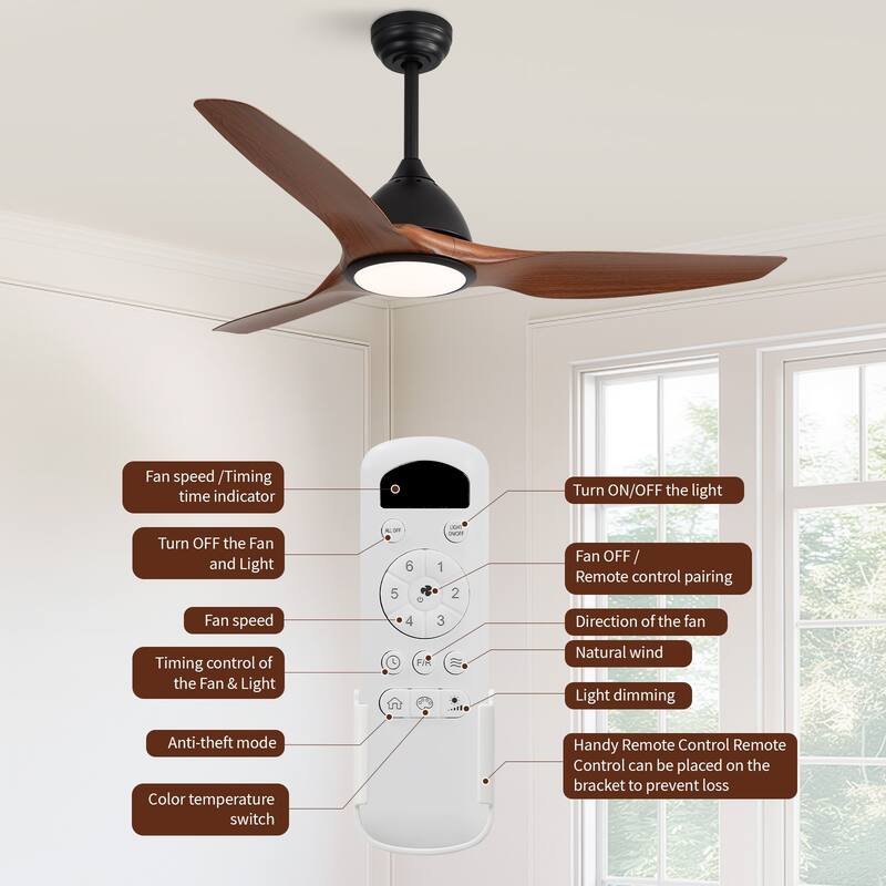 52" High CFM Modern Ceiling Fan with Remote Control and Reversible Blades With Light