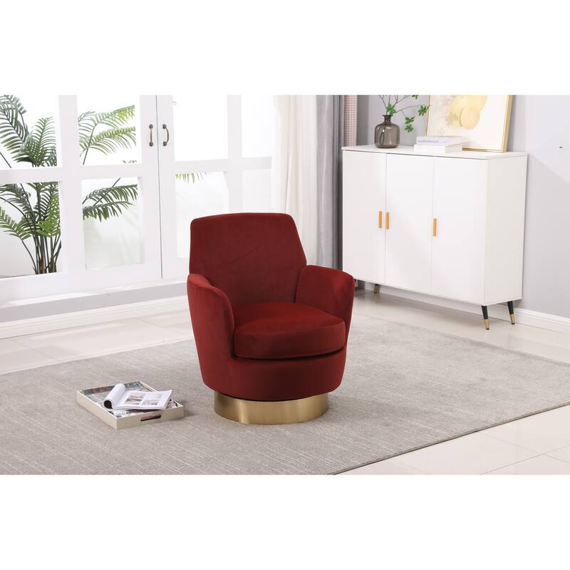 Velvet Swivel Barrel Chair with Gold Base & High-Density Foam