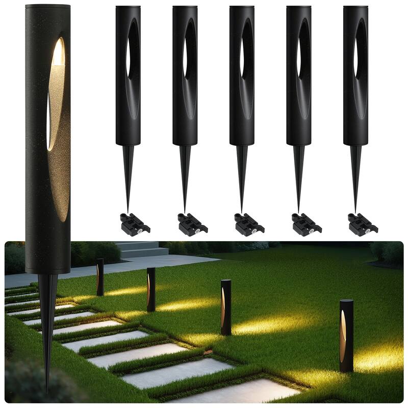 6-Pack Low Voltage Landscape Lights, 4.8W LED Pathway Lights - BLACK