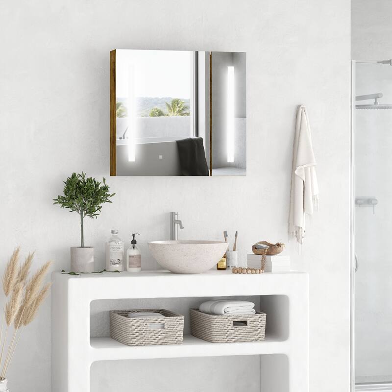 LED Lighted Bathroom Medicine Cabinet with Mirror, USB Charging, Adjustable Shelves, and 3-Tier Storage - Wall Mounted
