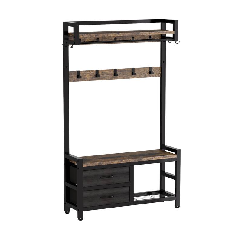 33.1" 5-in-1 Coat Rack with 2 Movable Drawers, Shoe Storage and Hooks