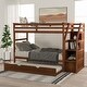 preview thumbnail 3 of 13, Wood Bunk Bed with Twin Trundle and 3 Storage Stairs, Walnut