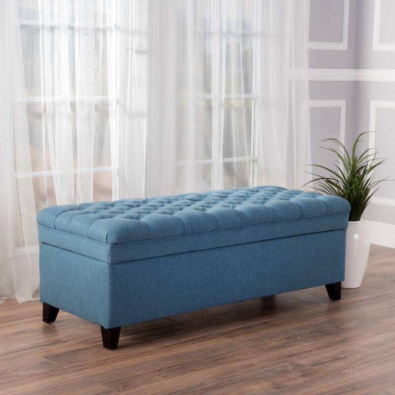 Storage Ottoman, 50" Upholstered End of Bed Bench with Safety Hinge, Large Entryway Bench, Foot Rest Stool for Living Room