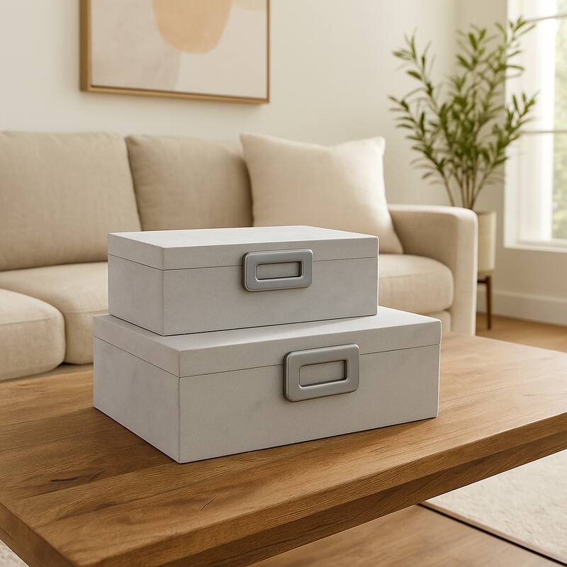 Wood Metal Storage Boxes with Accents Decor (Set of 2) - 11/14" White - 14" x 10" x 5" - White - 14" x 10" x 5"