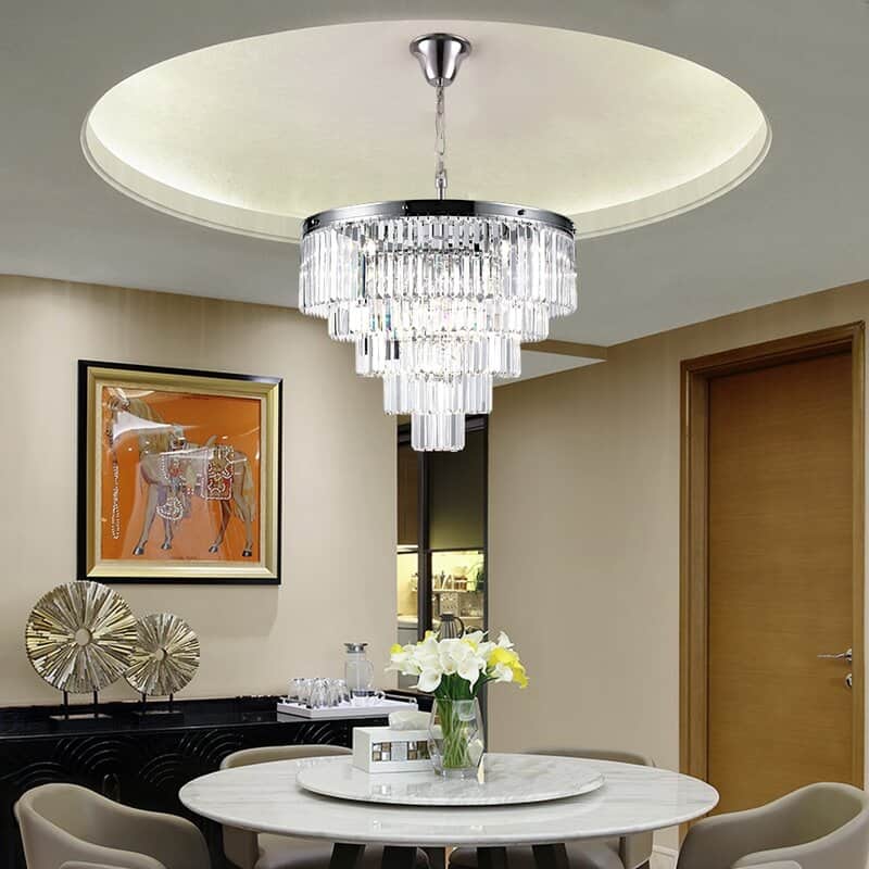 Maxax 12 - Light Unique Tiered Chandelier with Crystal Accents - Chrome