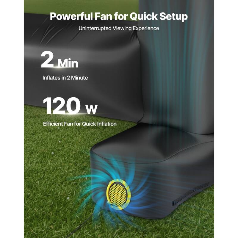 Wrinkle-Free 600D Fabric, Silent Blower Quick Setup Portable Backyard Projection Screen for Camping Parties & Home Theater