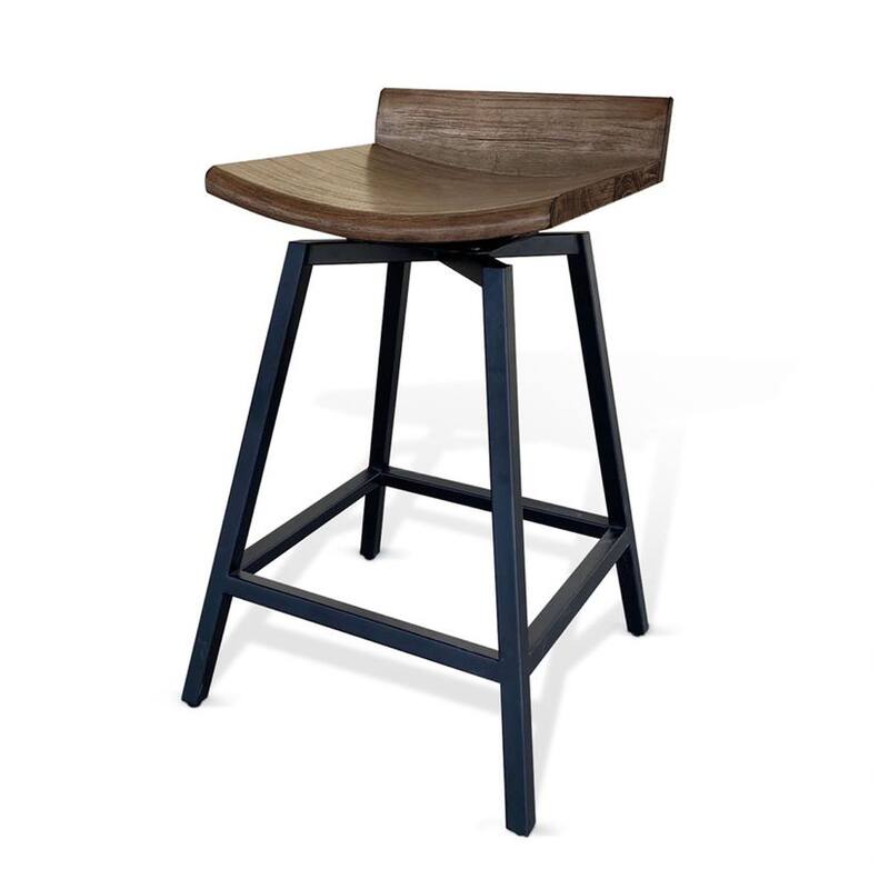 24 Inch Counter Height Swivel Barstool, Mahogany Wood Seat, Black Base