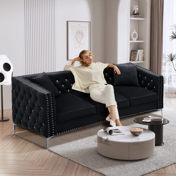 Photo inspiration: Minimalist Modern Velvet Sofa Installation Reference: 2 Piece Modern Living Room Velvet Sofa With Loveseat Set