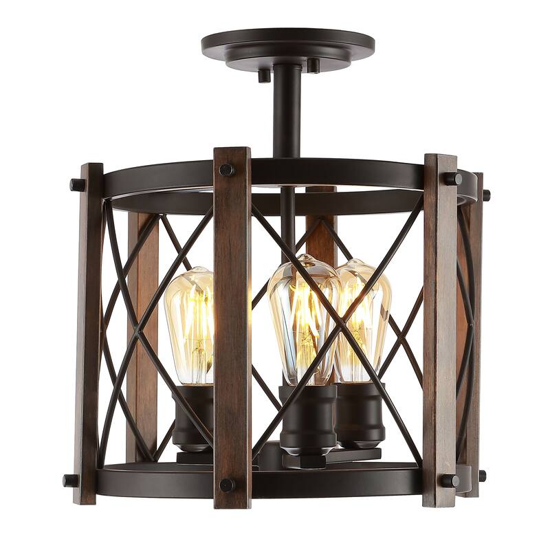 Ciel 14" 3-Light Iron Rustic Farmhouse LED Flush Mount, Brown/Oil Rubbed Bronze by JONATHAN Y