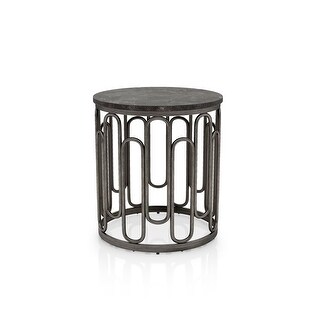 Lars Modern Round End Table with Marble Top, Metal Legs, Sturdy Decorative Metal Base by Furniture of America