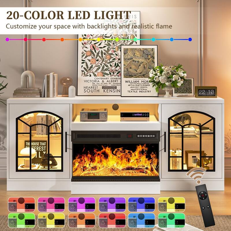 Waleaf 60" Fireplace TV Stand with 3-Sided Glass Fireplace, Farmhouse Entertainment Center Modern Console