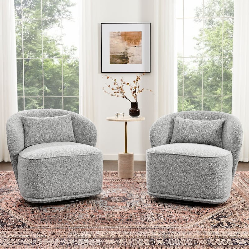 KINWELL 33" W Sherpa Boucle Upholstered Accent Swivel Chair (Set of 2) - Black and White
