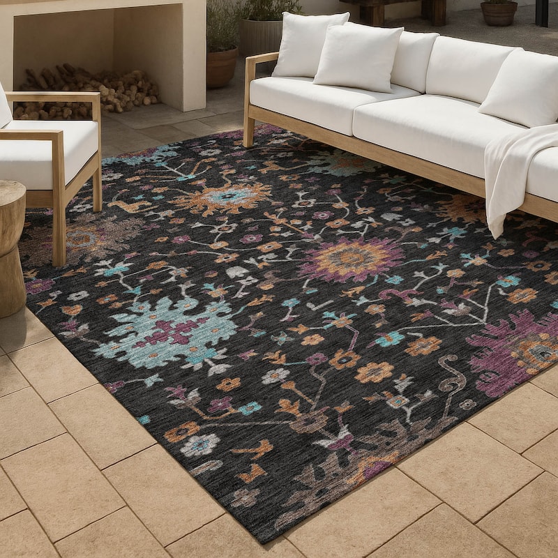 Machine Washable Indoor/ Outdoor Global Dillon Chantille Rug - Black - 2'6" x 3'10"