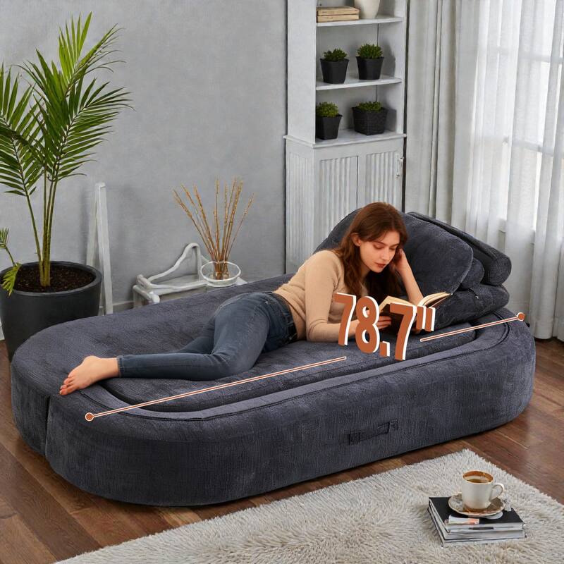 Modern Convertible Floor Sofa Bed with Pillows, Corduroy Foldable Sleeper Sofa Mattress with Built-In Quilt, No Assembly